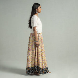 Beige - Sanganeri Block Printed Cotton Long Skirt
