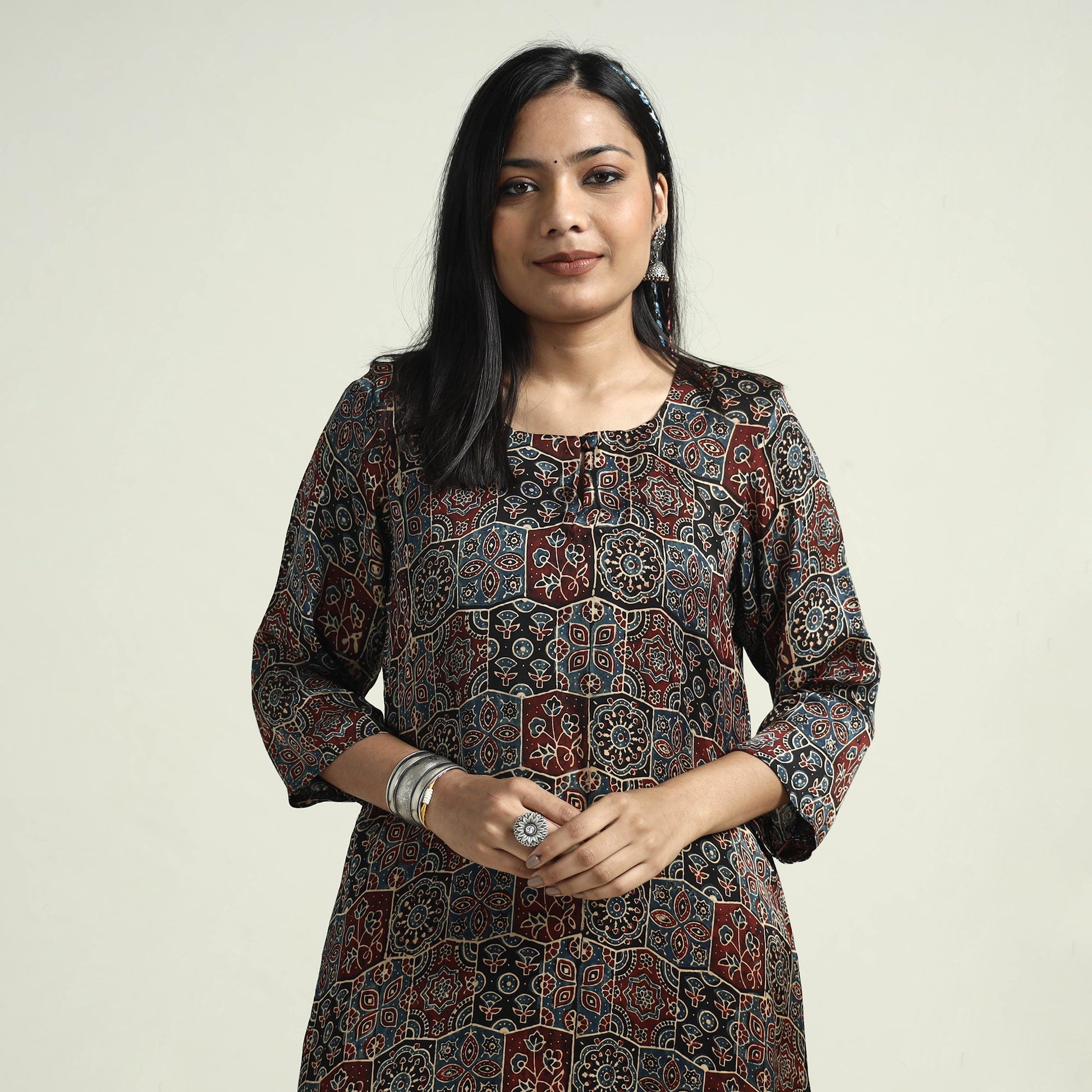 Black - Ajrakh Block Printed Modal Silk Kurta with Palazzo Set