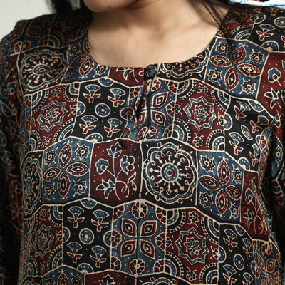 Black - Ajrakh Block Printed Modal Silk Kurta with Palazzo Set