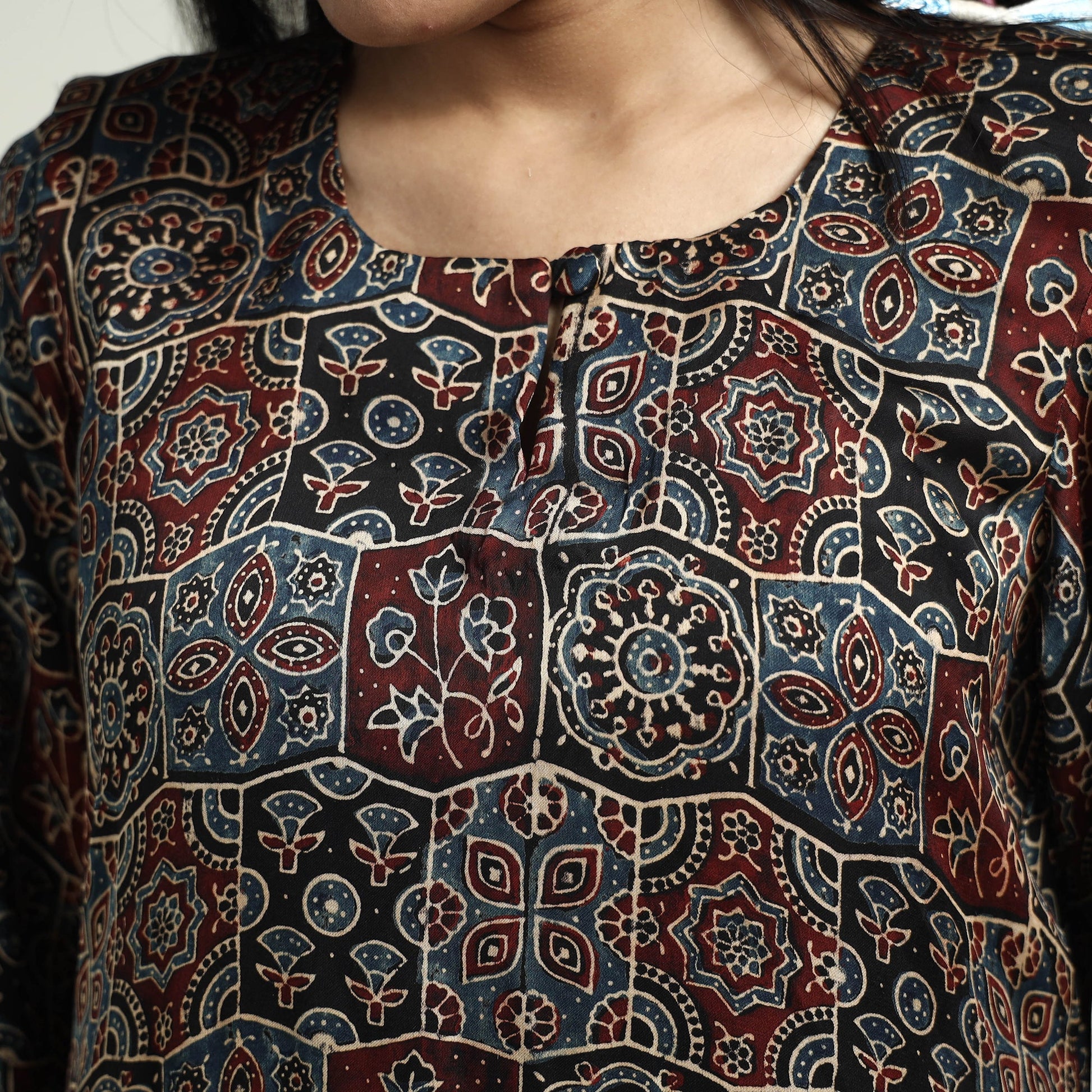 Black - Ajrakh Block Printed Modal Silk Kurta with Palazzo Set