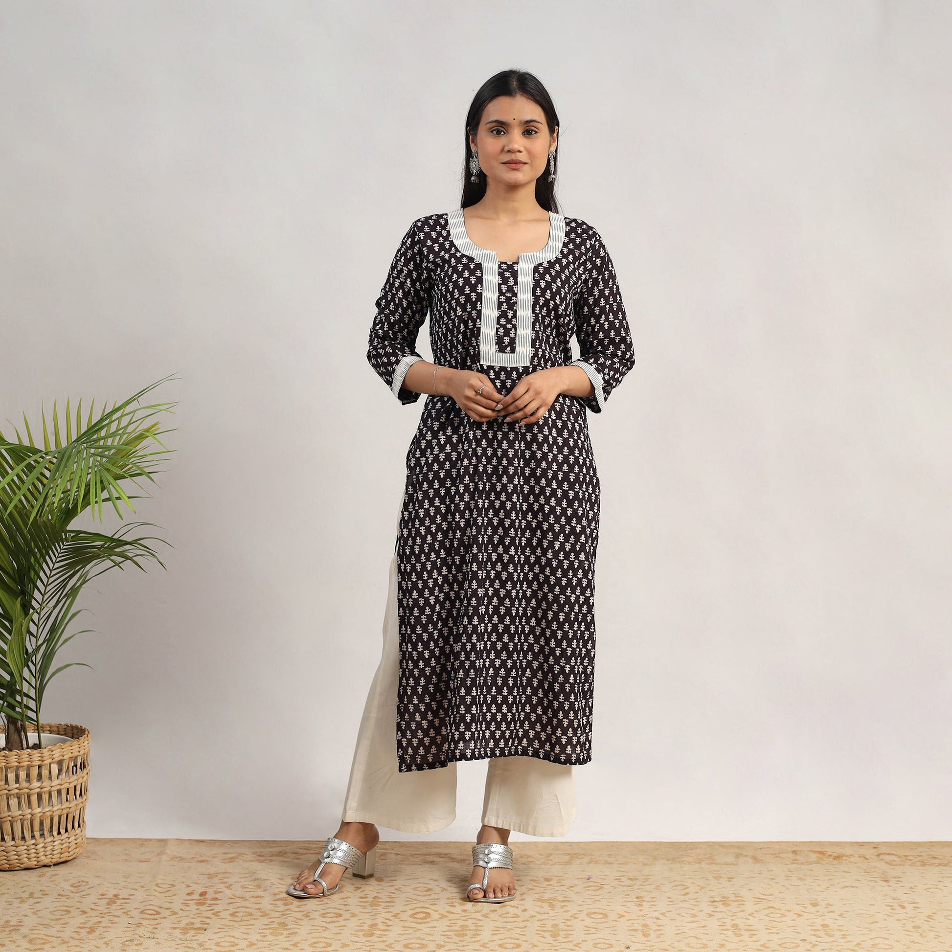 Black - Block Print Mul Cotton Straight Bagh Kurta 10