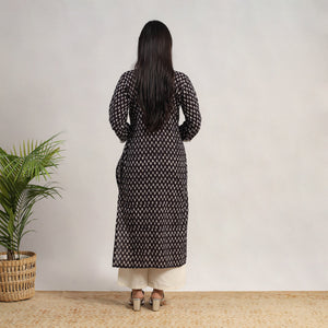 Black - Block Print Mul Cotton Straight Bagh Kurta 10