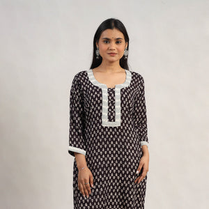 Black - Block Print Mul Cotton Straight Bagh Kurta 10
