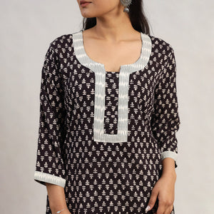 Black - Block Print Mul Cotton Straight Bagh Kurta 10