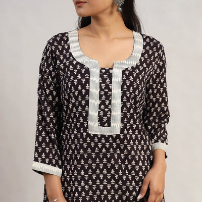 Black - Block Print Mul Cotton Straight Bagh Kurta 10