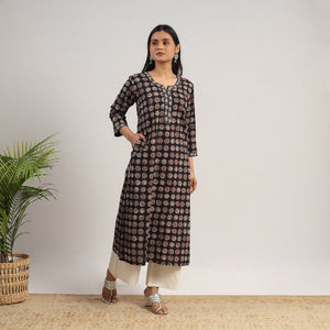 Black - Natural Dyed Cotton Straight Jahota Print Kurta 15