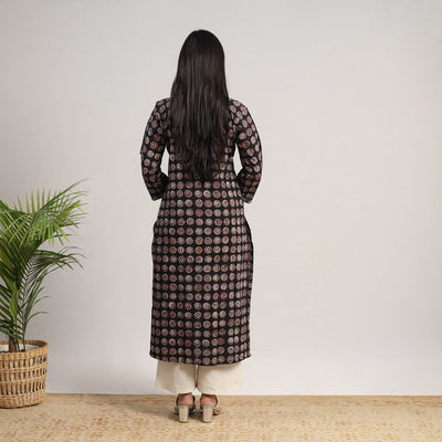 Black - Natural Dyed Cotton Straight Jahota Print Kurta 15