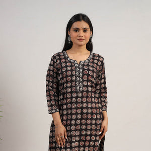 Black - Natural Dyed Cotton Straight Jahota Print Kurta 15