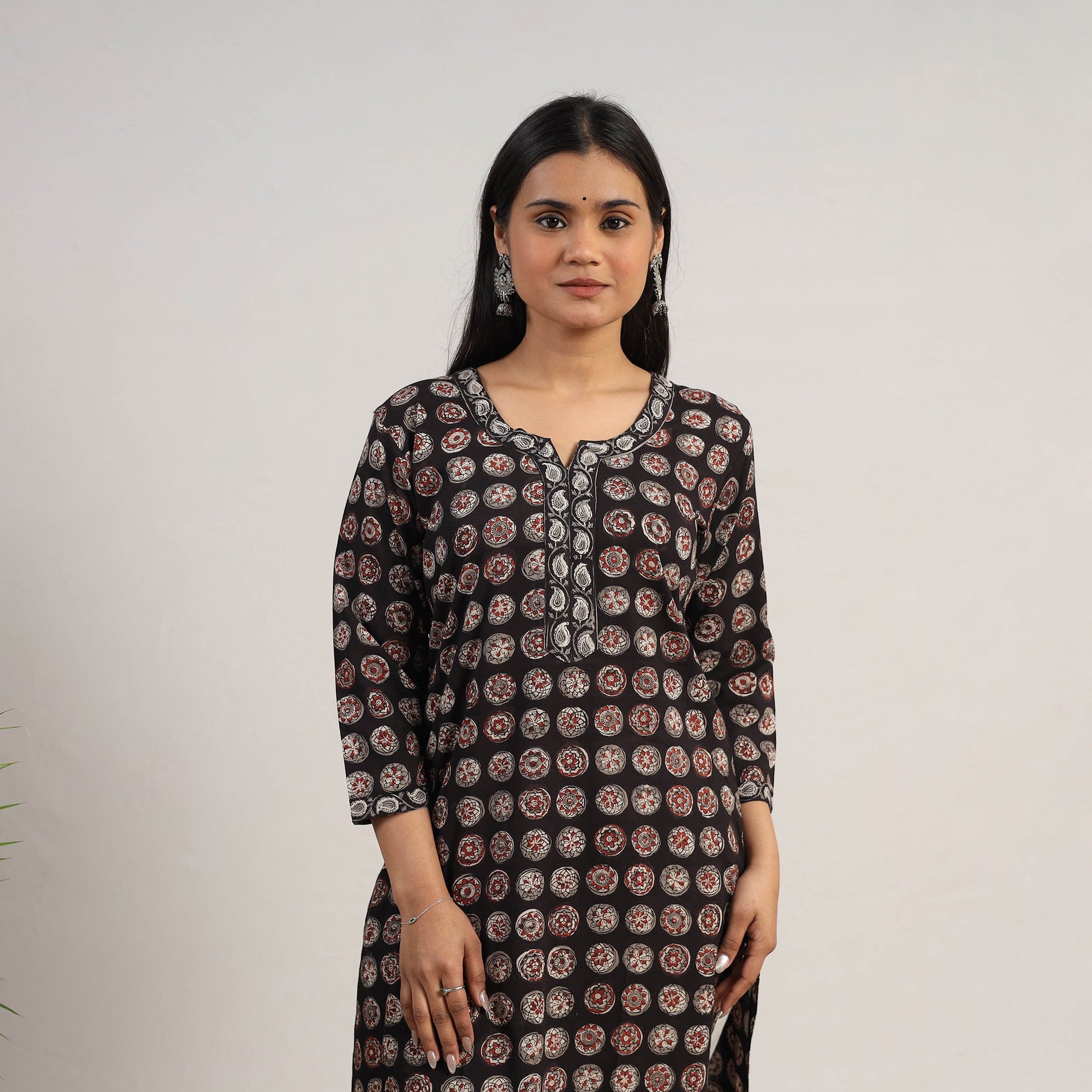 Black - Natural Dyed Cotton Straight Jahota Print Kurta 15