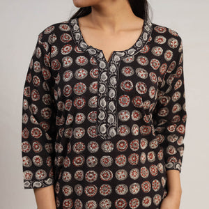 Black - Natural Dyed Cotton Straight Jahota Print Kurta 15
