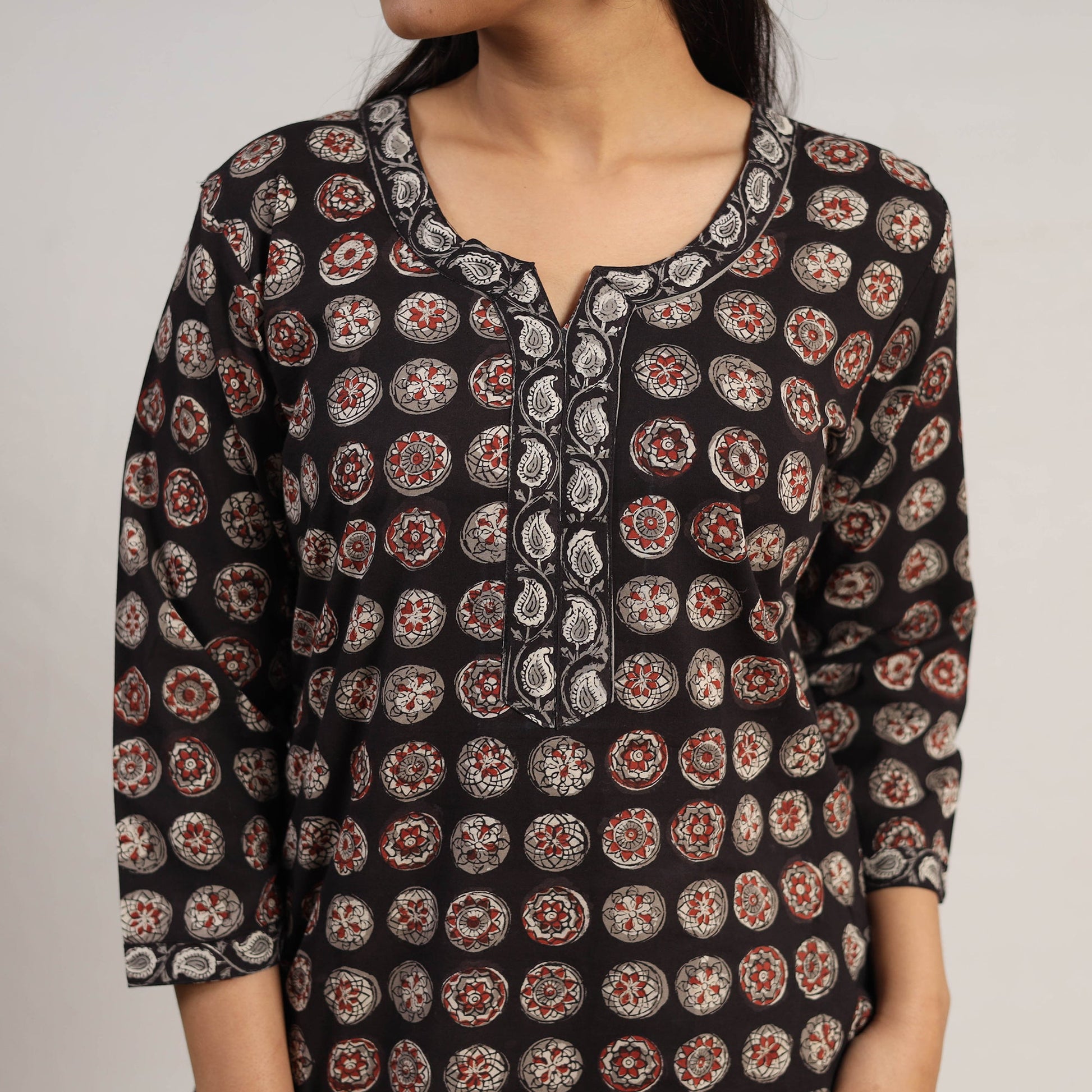 Black - Natural Dyed Cotton Straight Jahota Print Kurta 15