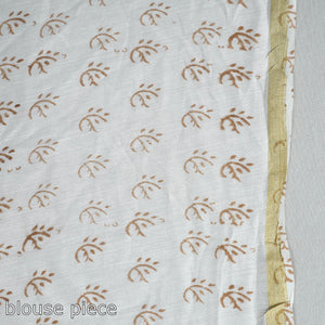 Brown - Block Printed Chanderi Silk Sanganeri Saree