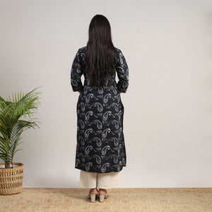 Black - Natural Dyed Cotton Straight Jahota Print Kurta 07