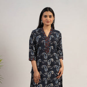 Black - Natural Dyed Cotton Straight Jahota Print Kurta 07