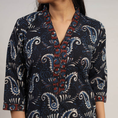 Black - Natural Dyed Cotton Straight Jahota Print Kurta 07