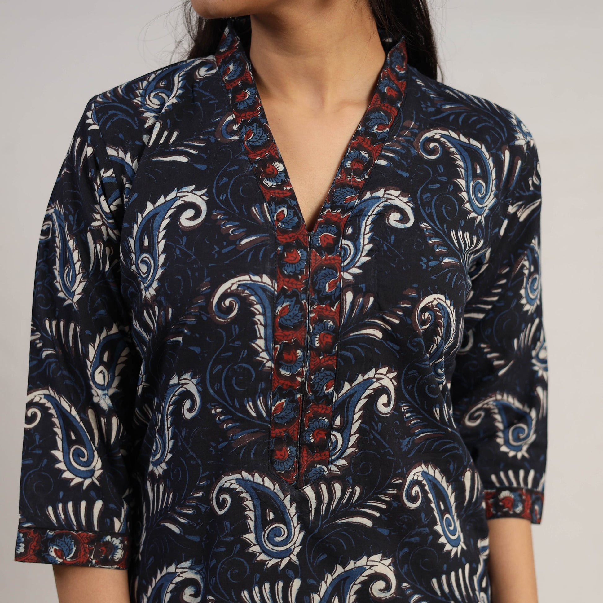 Black - Natural Dyed Cotton Straight Jahota Print Kurta 07