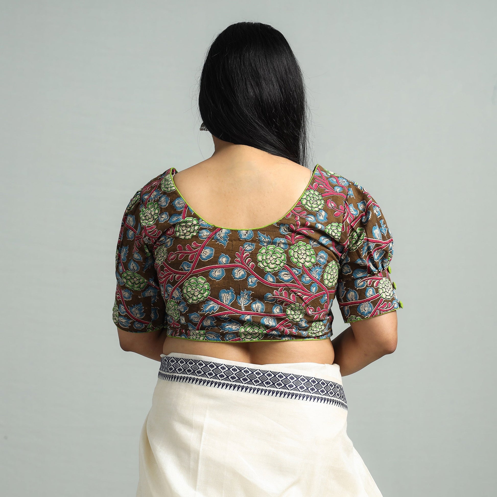 Brown - Kalamkari Printed Cotton Stitched Blouse