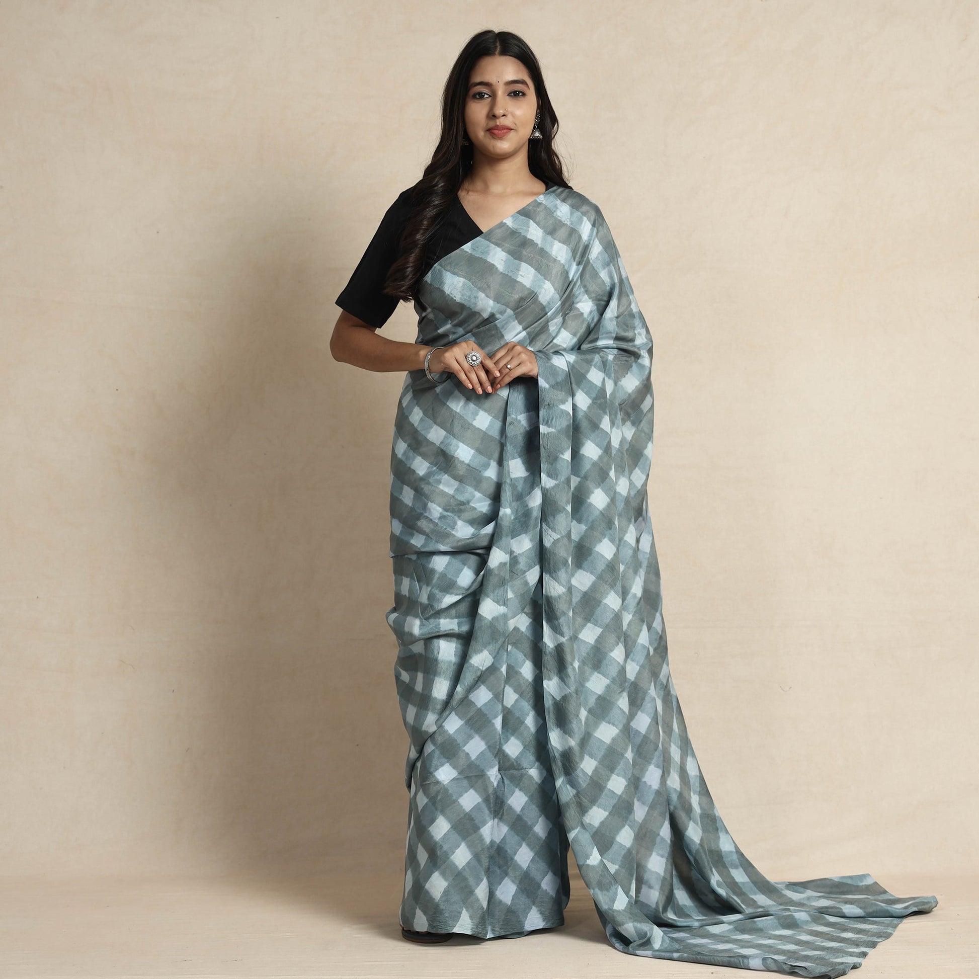 Grey - Leheriya Tie-Dye Mulberry Silk Handloom Saree