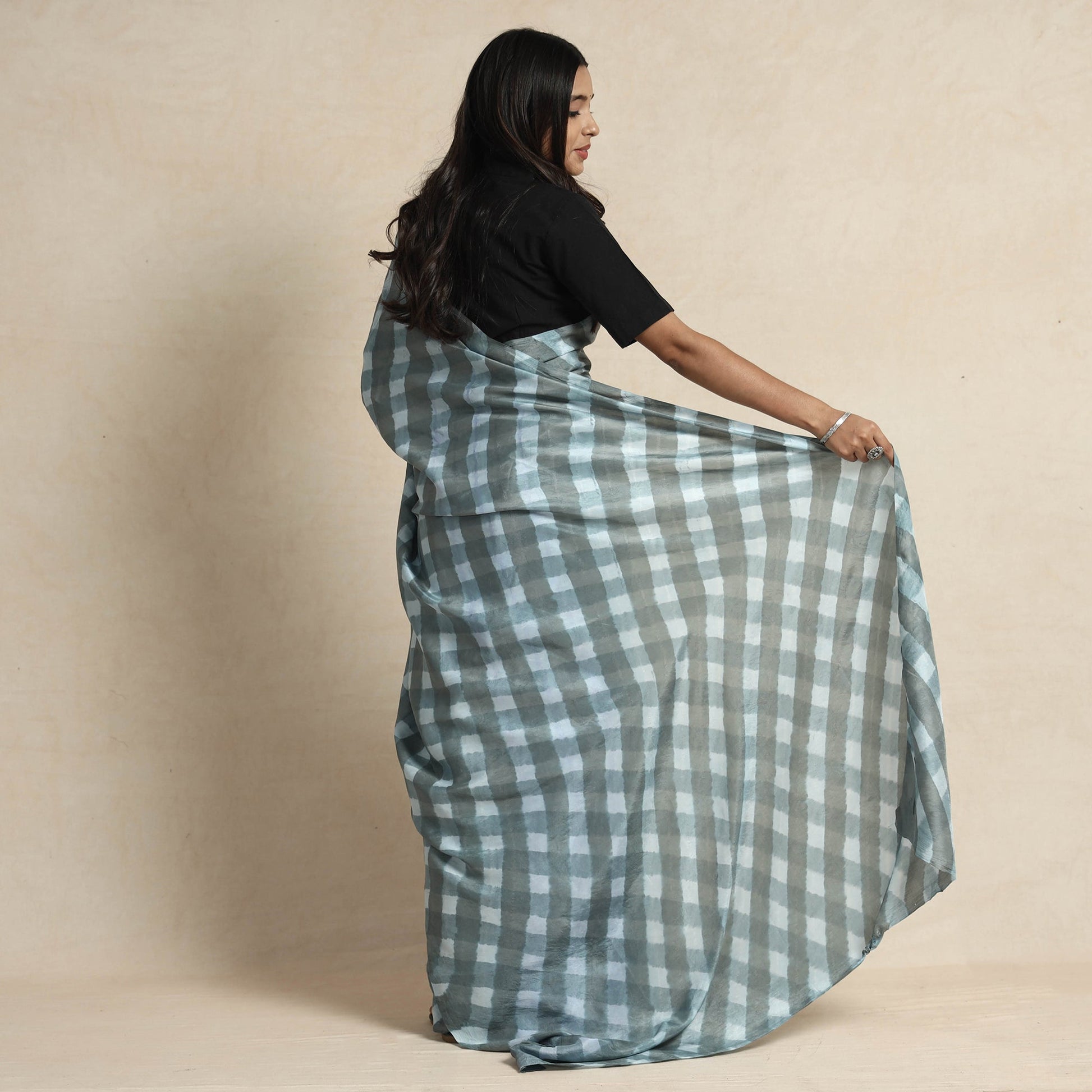 Grey - Leheriya Tie-Dye Mulberry Silk Handloom Saree