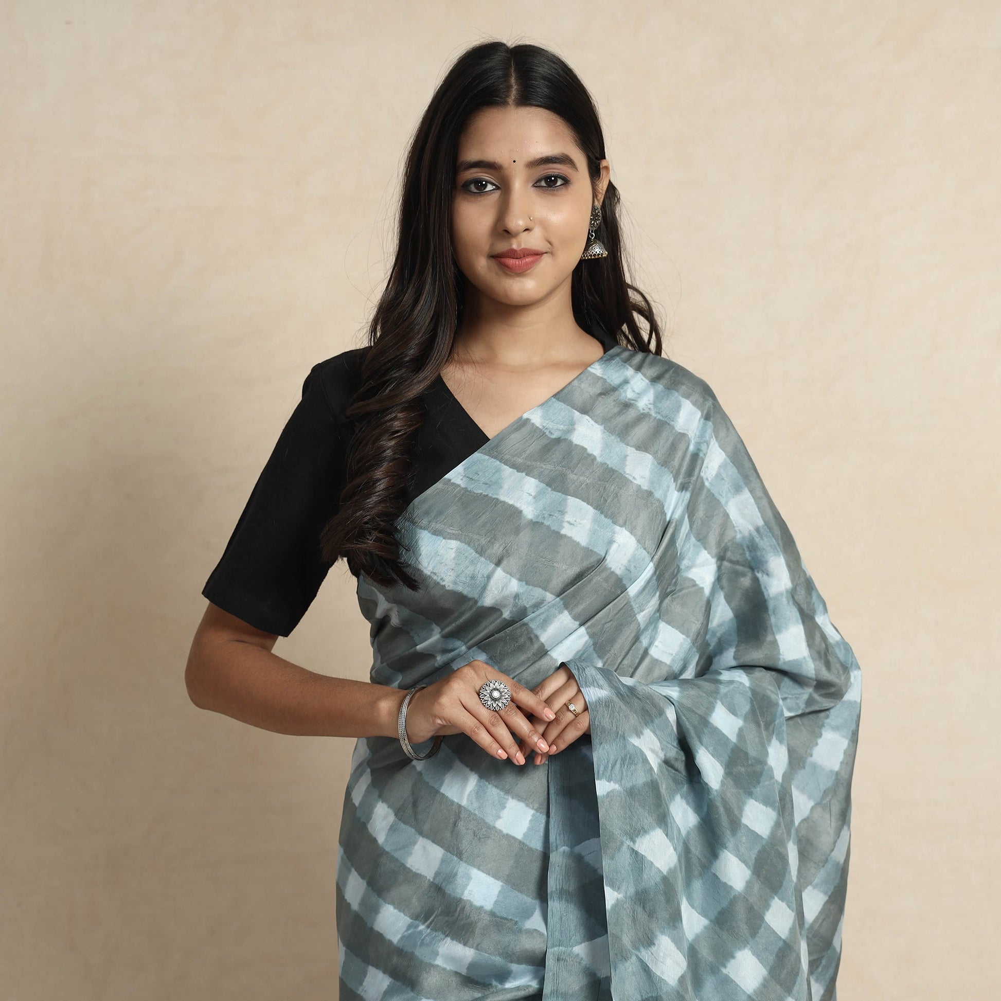 Grey - Leheriya Tie-Dye Mulberry Silk Handloom Saree