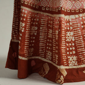 Brown - Hand Batik Printed Running Stitch Cotton Long Skirt 111