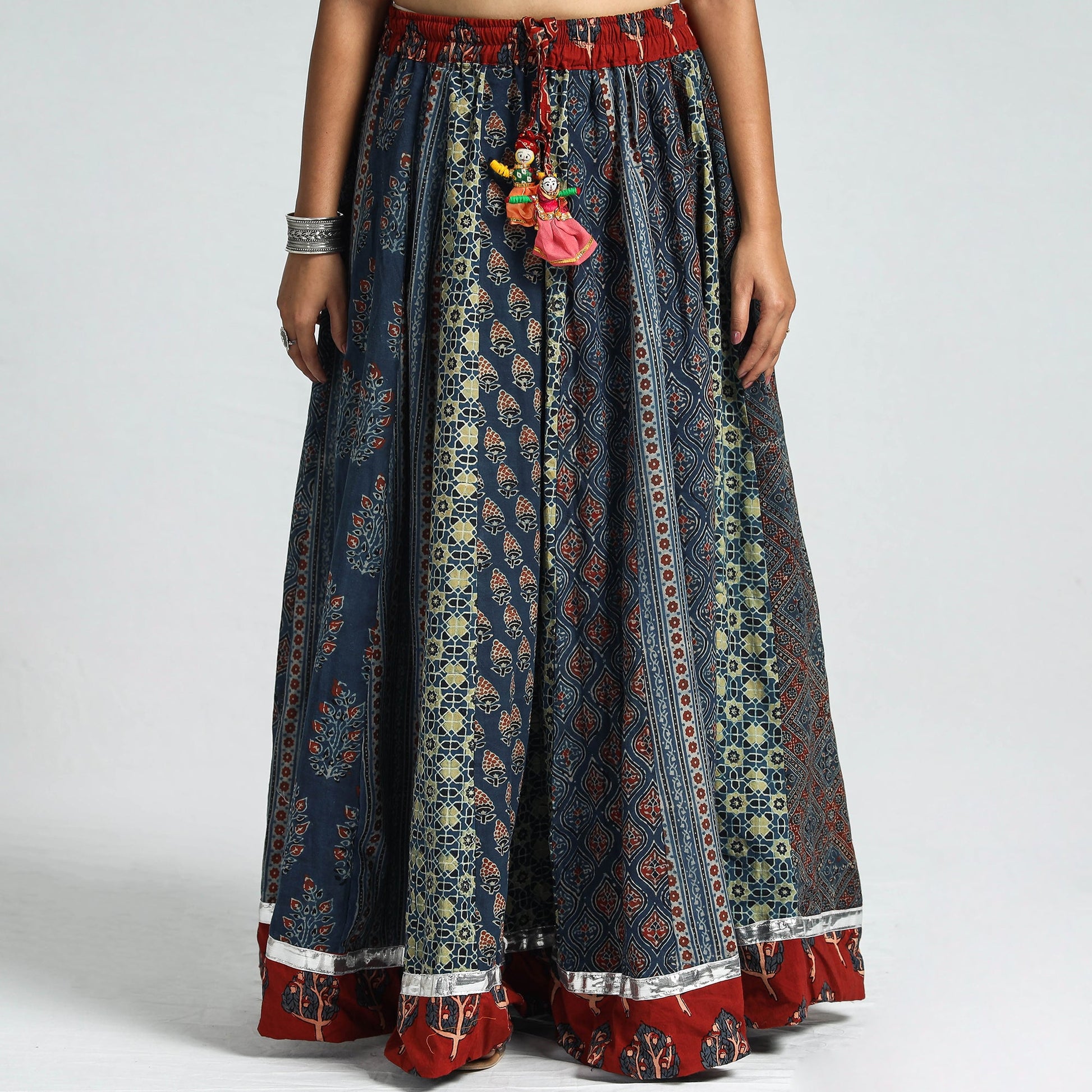 Blue - Ajrakh Block Printed 24 Kali Patchwork Cotton Long Skirt