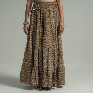Beige - Sanganeri Block Printed Tiered Cotton Long Skirt