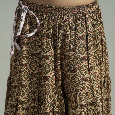 Beige - Sanganeri Block Printed Tiered Cotton Long Skirt