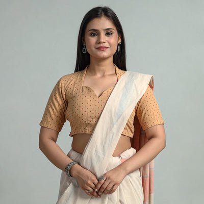 Brown - Jacquard Weave Cotton Stitched Blouse 08