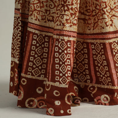 Brown - Hand Batik Printed Running Stitch Cotton Long Skirt 113