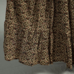 Beige - Sanganeri Block Printed Tiered Cotton Long Skirt