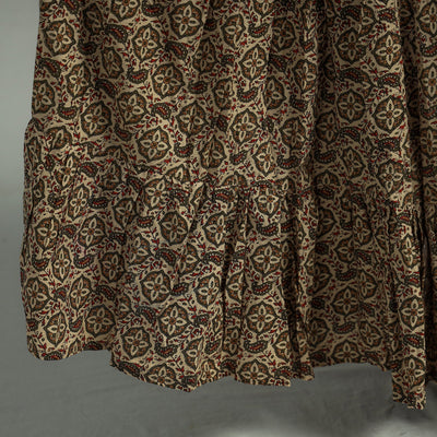 Beige - Sanganeri Block Printed Tiered Cotton Long Skirt