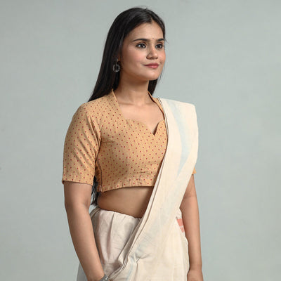Brown - Jacquard Weave Cotton Stitched Blouse 08