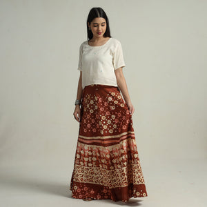Brown - Hand Batik Printed Running Stitch Cotton Long Skirt 114