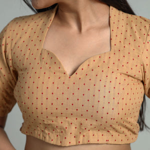 Brown - Jacquard Weave Cotton Stitched Blouse 08