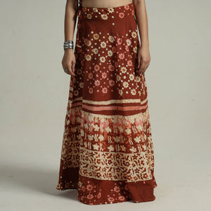 Brown - Hand Batik Printed Running Stitch Cotton Long Skirt 114