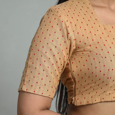 Brown - Jacquard Weave Cotton Stitched Blouse 08