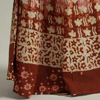 Brown - Hand Batik Printed Running Stitch Cotton Long Skirt 114