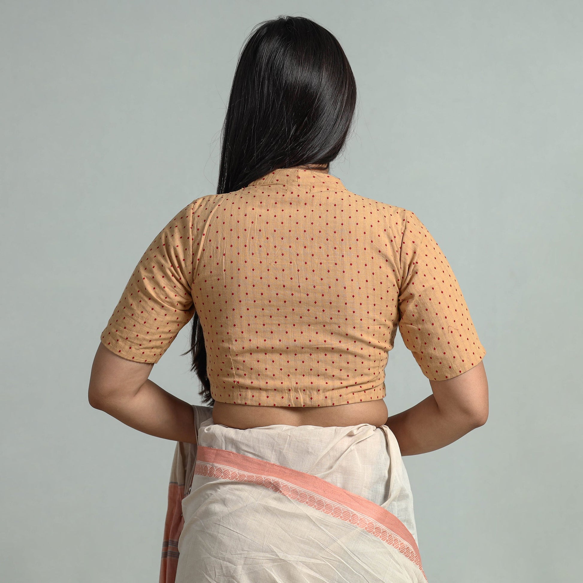 Brown - Jacquard Weave Cotton Stitched Blouse 08