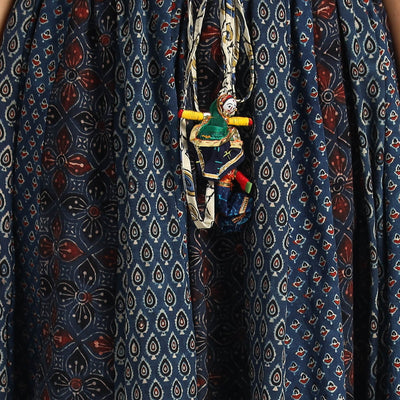 Blue - Ajrakh Block Printed 24 Kali Patchwork Cotton Long Skirt