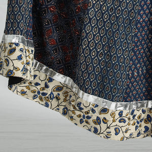 Blue - Ajrakh Block Printed 24 Kali Patchwork Cotton Long Skirt