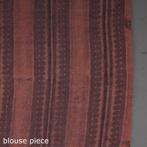 Brown - Merino Wool Block Print Ajrakh Saree with Tassels 03
