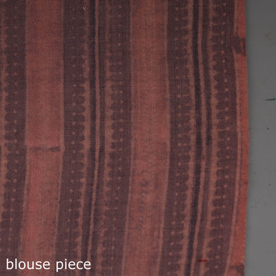 Brown - Merino Wool Block Print Ajrakh Saree with Tassels 03