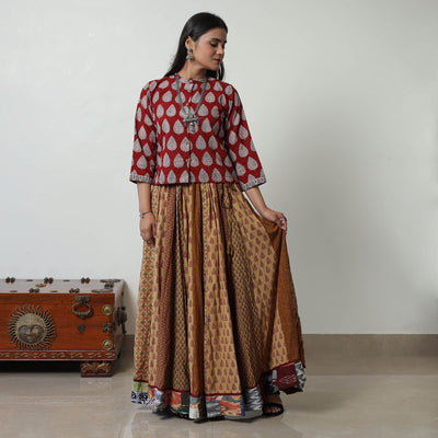 Brown - Bagh Print Skirt with 24 Kali Patchwork 19
