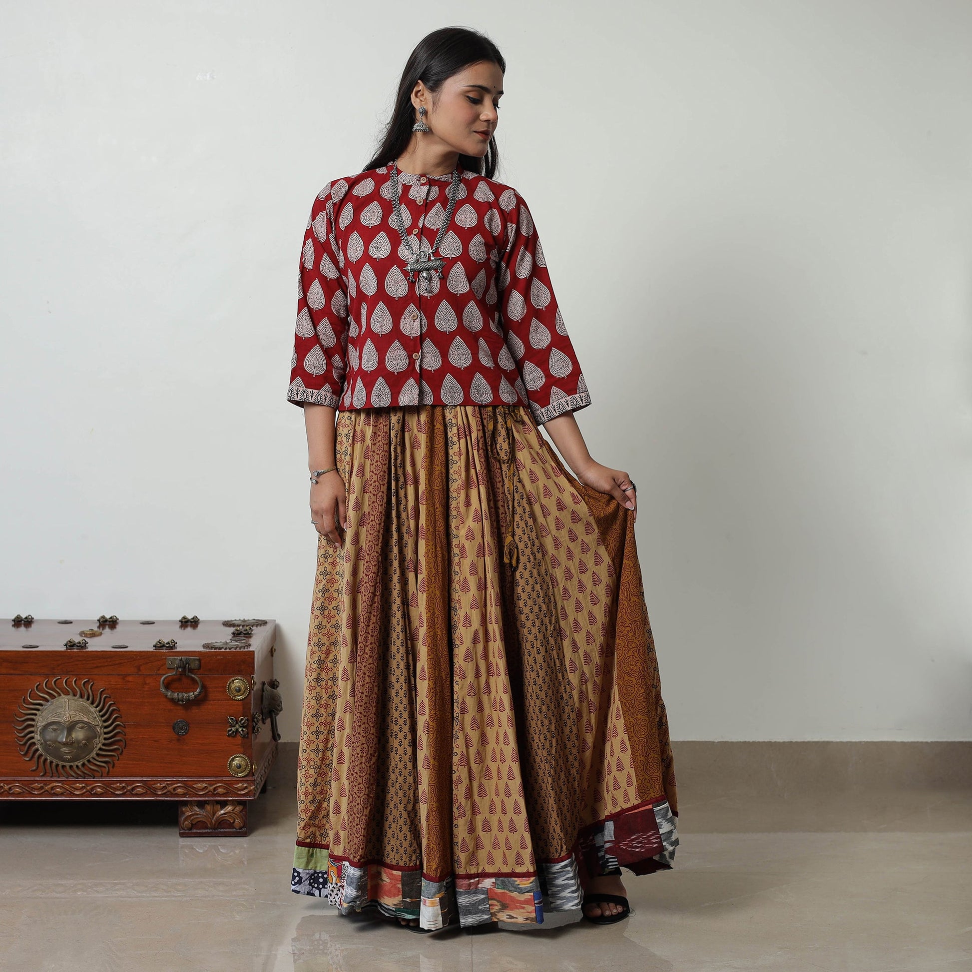 Brown - Bagh Print Skirt with 24 Kali Patchwork 19