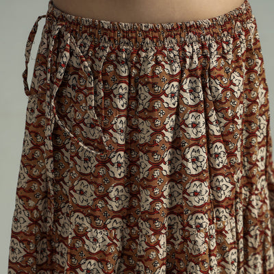 Brown - Sanganeri Block Printed Tiered Cotton Long Skirt