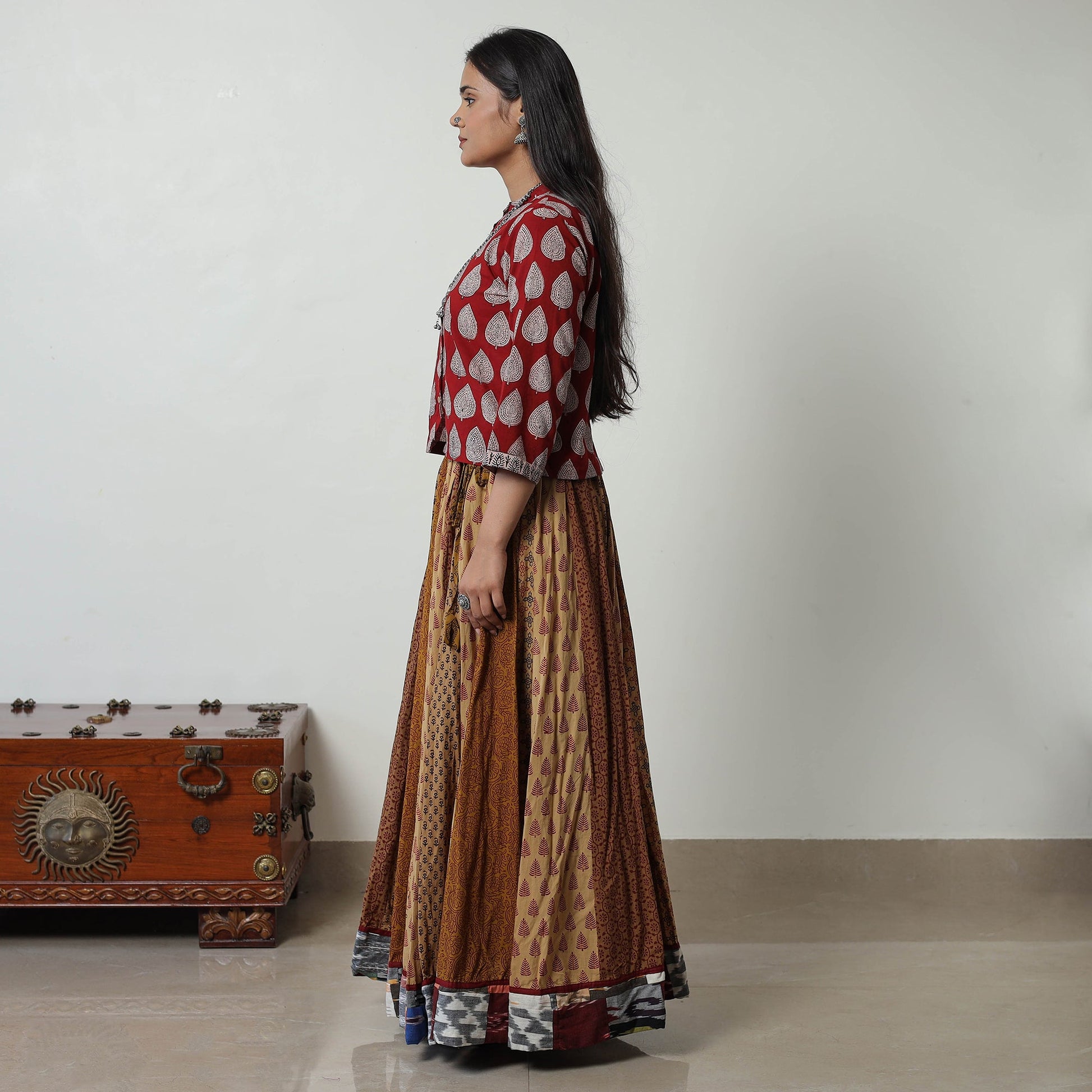 Brown - Bagh Print Skirt with 24 Kali Patchwork 19