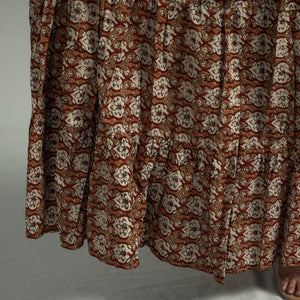 Brown - Sanganeri Block Printed Tiered Cotton Long Skirt