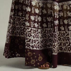 Brown - Batik Printed Running Stitch Cotton Long Skirt 124