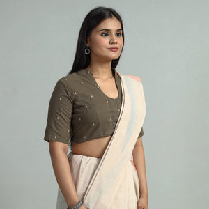 Brown - Jacquard Weave Cotton Stitched Blouse 05